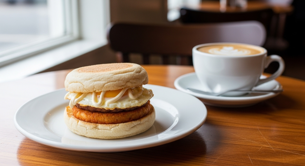Hash & Egg Mayo Muffin with Coffee