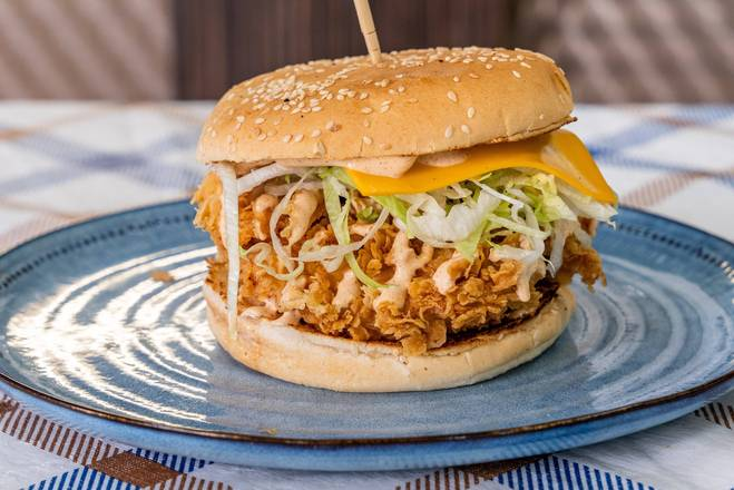 Crispy Fried Chicken and Cheese Burger