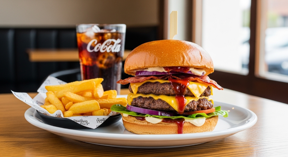 Double Trouble Beef Burger With Small Chips & Coke