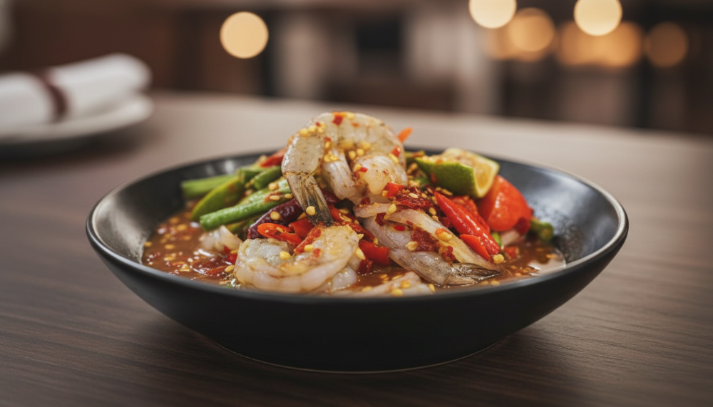 Spicy Raw Prawns Salad